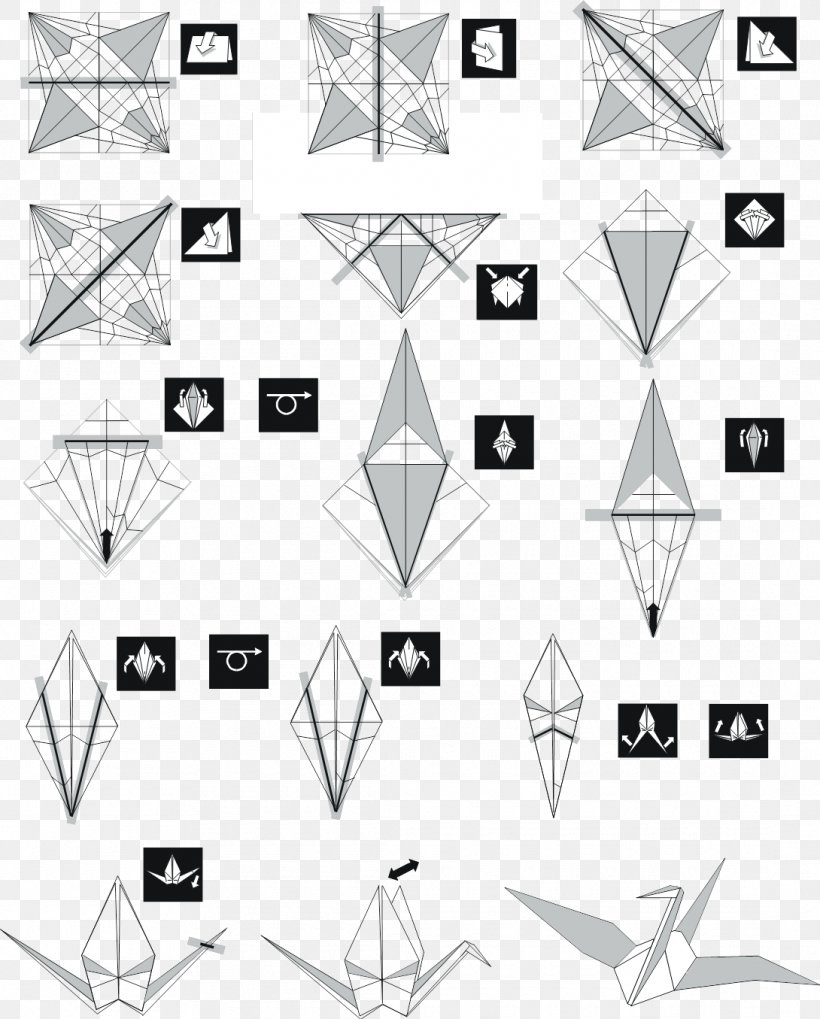 Cygnini Origami Crane Triangle Pattern, PNG, 1090x1355px, Cygnini, Area, Black And White, Crane, Diagram Download Free