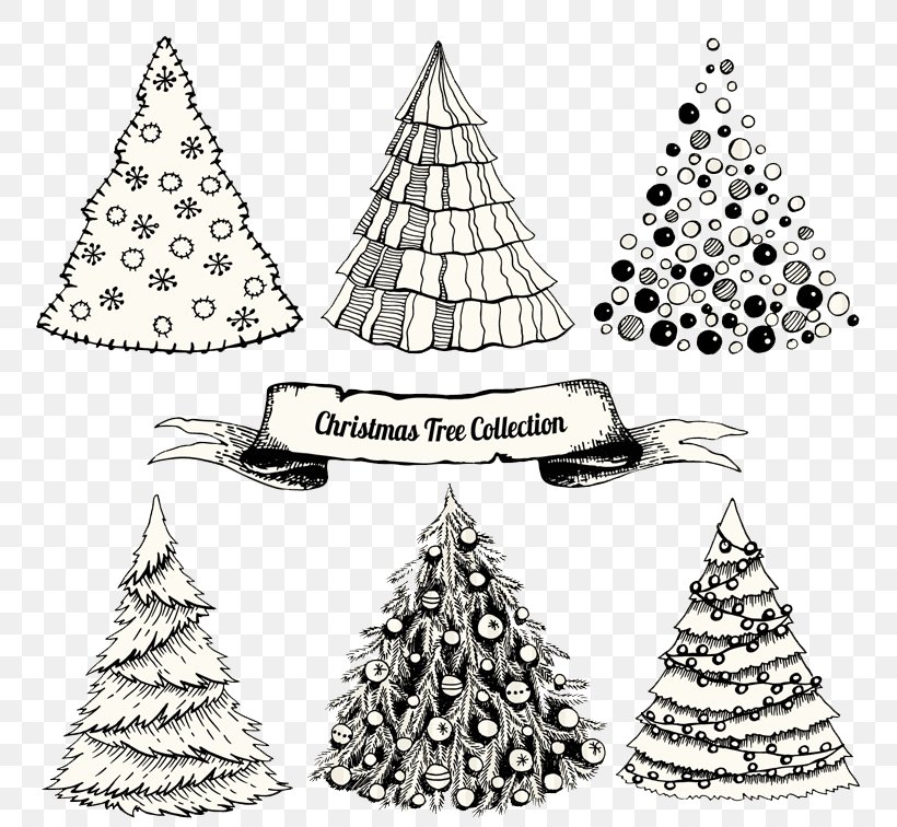 Christmas Tree Illustration, PNG, 800x756px, Christmas, Black And White, Body Jewelry, Christmas Decoration, Christmas Ornament Download Free