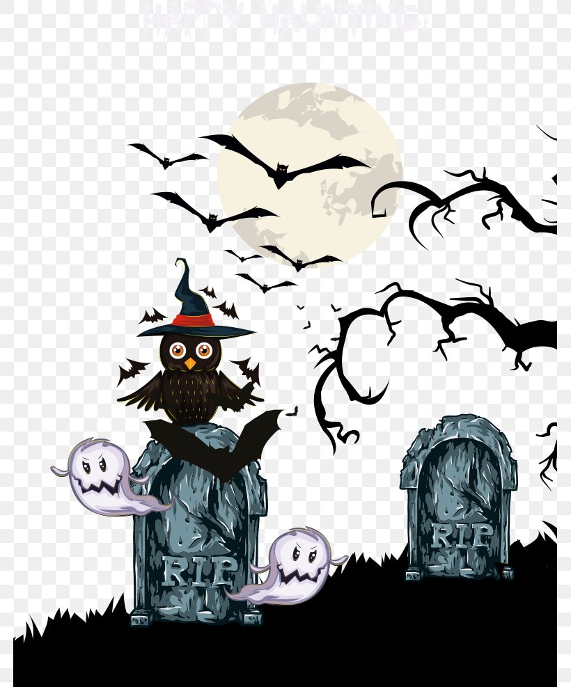 Halloween Jack-o'-lantern Owl Poster, PNG, 781x987px, Owl, Art, Black And White, Cartoon, Drawing Download Free