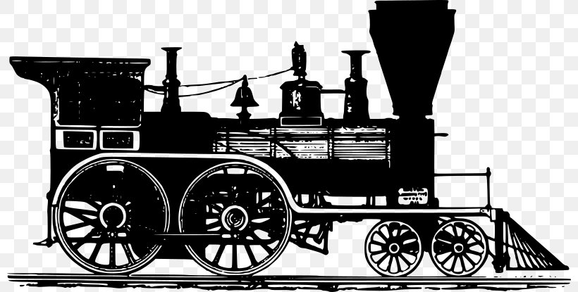 Rail Transport Steam Locomotive Train Clip Art, PNG, 800x415px, Rail Transport, Black And White, Car, Locomotive, Monochrome Download Free
