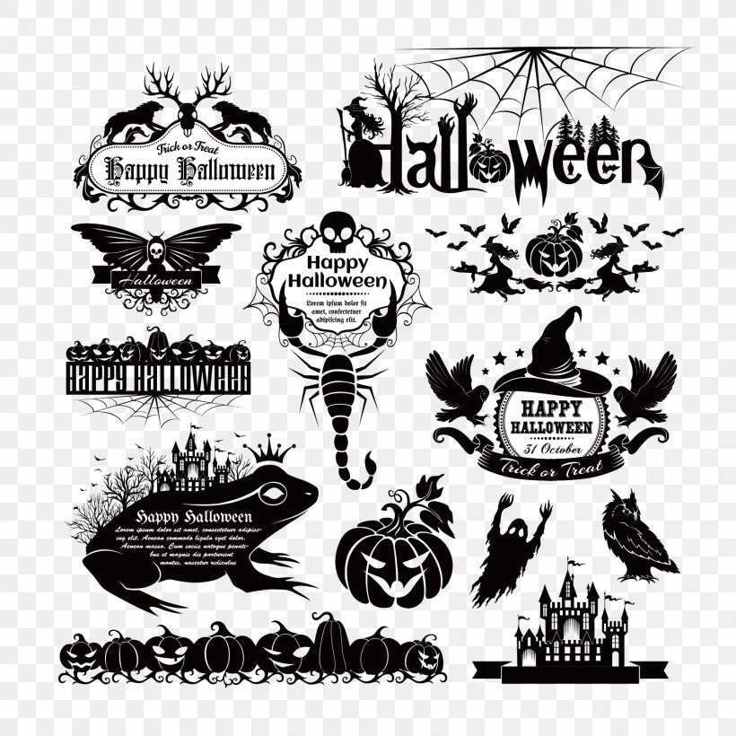 Euclidean Vector Element Halloween, PNG, 1772x1772px, Halloween, Black And White, Brand, Illustration, Label Download Free