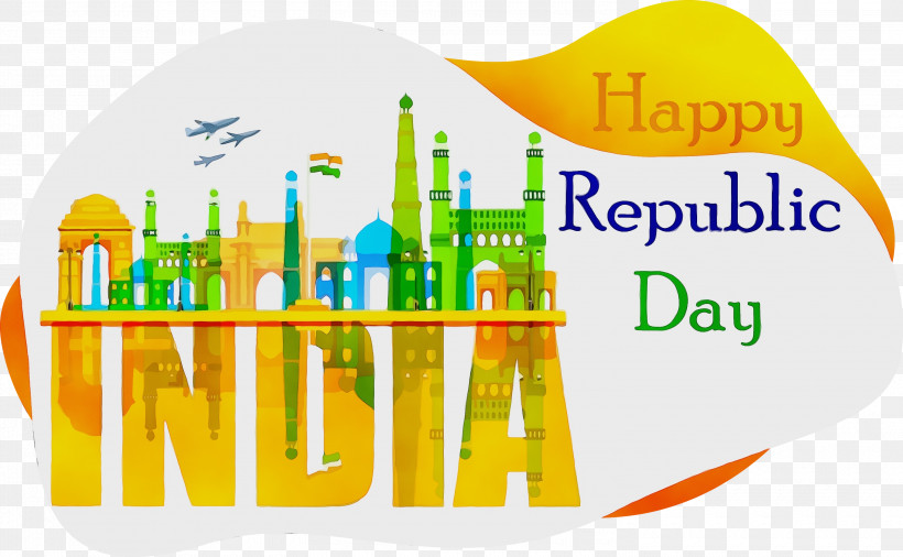 Yellow Logo City, PNG, 3000x1853px, Happy India Republic Day, City, Logo, Paint, Watercolor Download Free