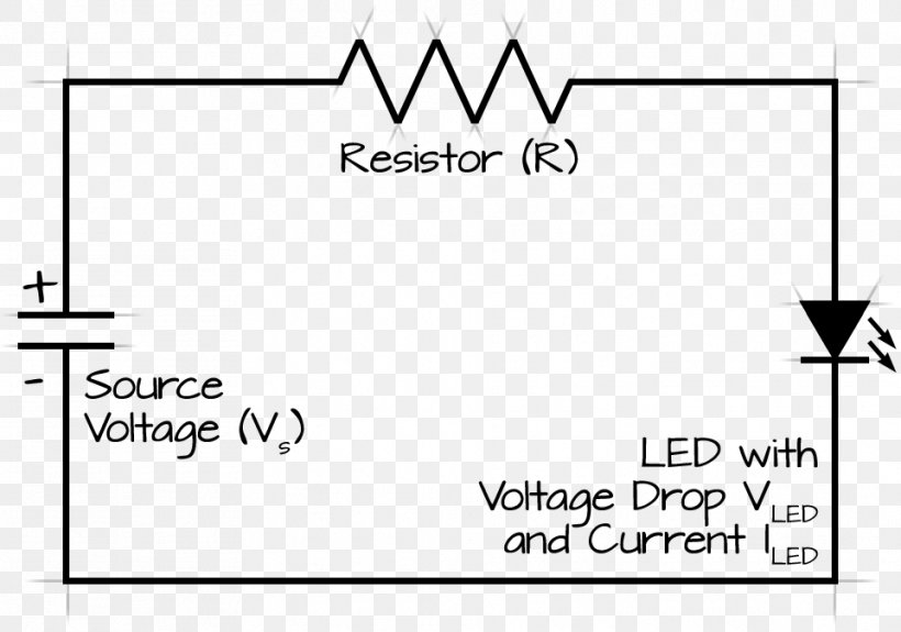Light-emitting Diode Electronics Resistor Electronic Circuit LED Circuit, PNG, 961x675px, Lightemitting Diode, Area, Black, Black And White, Brand Download Free