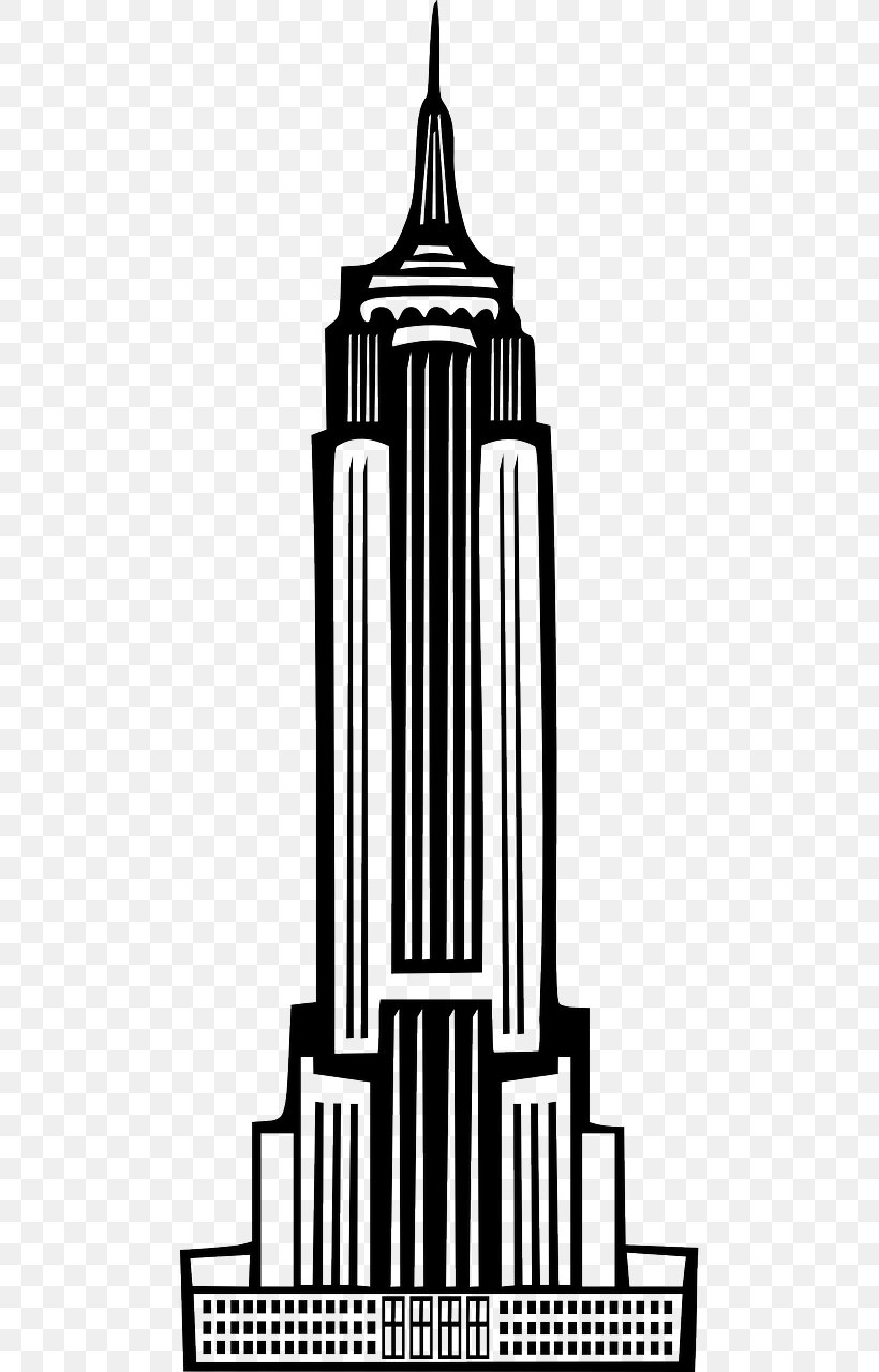 Empire State Building Rockefeller Center Clip Art, PNG, 640x1280px, Empire State Building, Art Deco, Black And White, Building, Facade Download Free