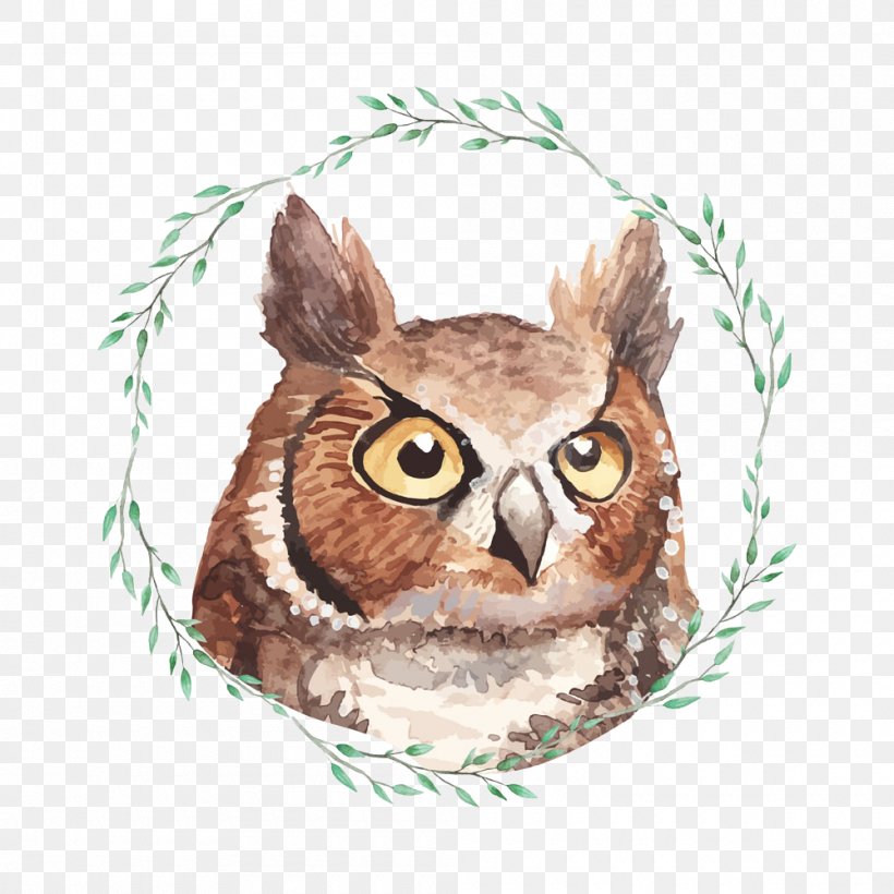 Owl Watercolor Painting Poster Illustration, PNG, 1000x1000px, Owl, Advertising, Animal, Art, Beak Download Free