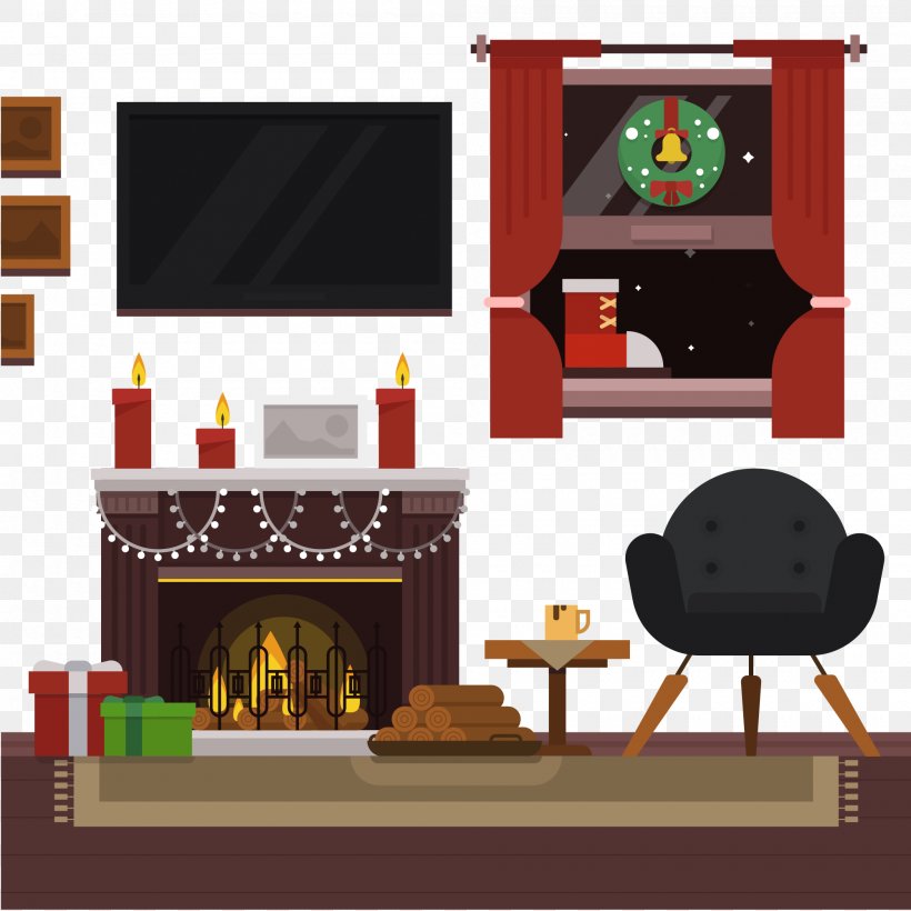 Television Vector Graphics Illustration Image, PNG, 2000x2000px, Television, Christmas Day, Fireplace, Furniture, Hearth Download Free