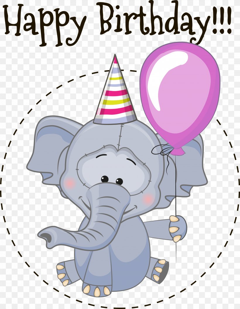 Birthday Elephant Greeting Card Illustration, PNG, 3114x4021px, Watercolor, Cartoon, Flower, Frame, Heart Download Free
