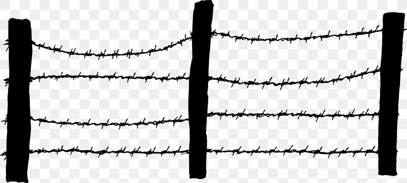Barbed Wire Fence Chain-link Fencing, PNG, 4000x1803px, Barbed Wire, Area, Barbed Tape, Black And White, Chainlink Fencing Download Free