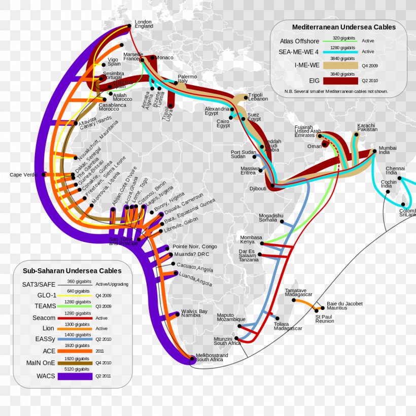 West Africa Cable System Submarine Communications Cable EASSy SAT-3/WASC, PNG, 1200x1200px, Africa, Area, Cable Television, Diagram, Eassy Download Free