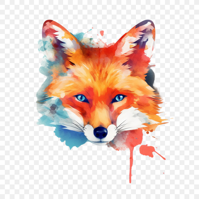 Watercolor Fox - Expressive Watercolor Fox Portrait PNG