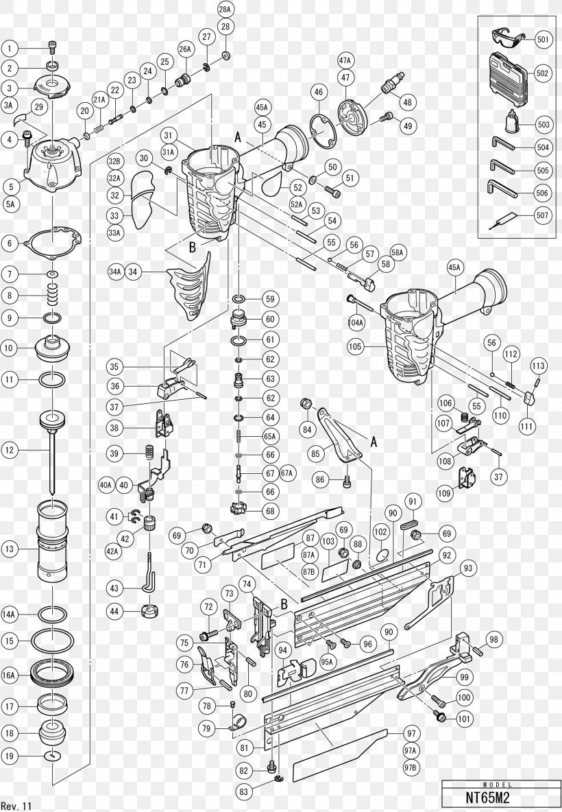 Nail Gun Hitachi NT65MA4 Tool, PNG, 1606x2320px, Nail Gun, Area, Artwork, Auto Part, Black And White Download Free