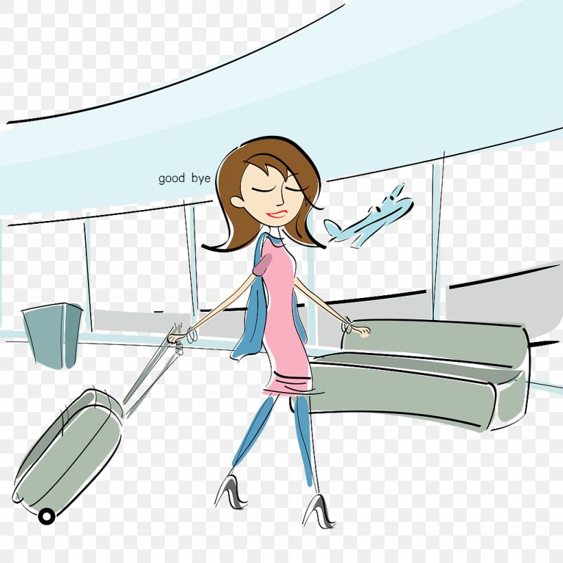 Suitcase Baggage Woman Travel Clip Art, PNG, 1024x1024px, Watercolor, Cartoon, Flower, Frame, Heart Download Free
