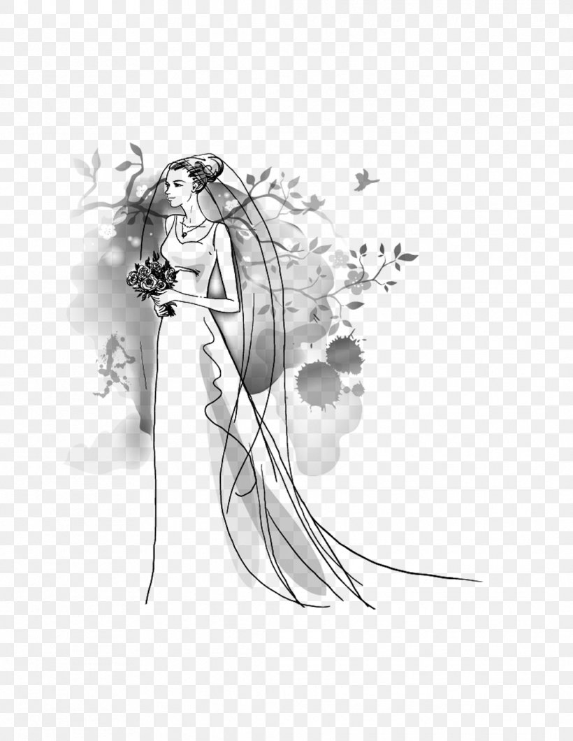 Ink Wash Painting Wedding Photography Woman Designer, PNG, 1064x1376px, Watercolor, Cartoon, Flower, Frame, Heart Download Free
