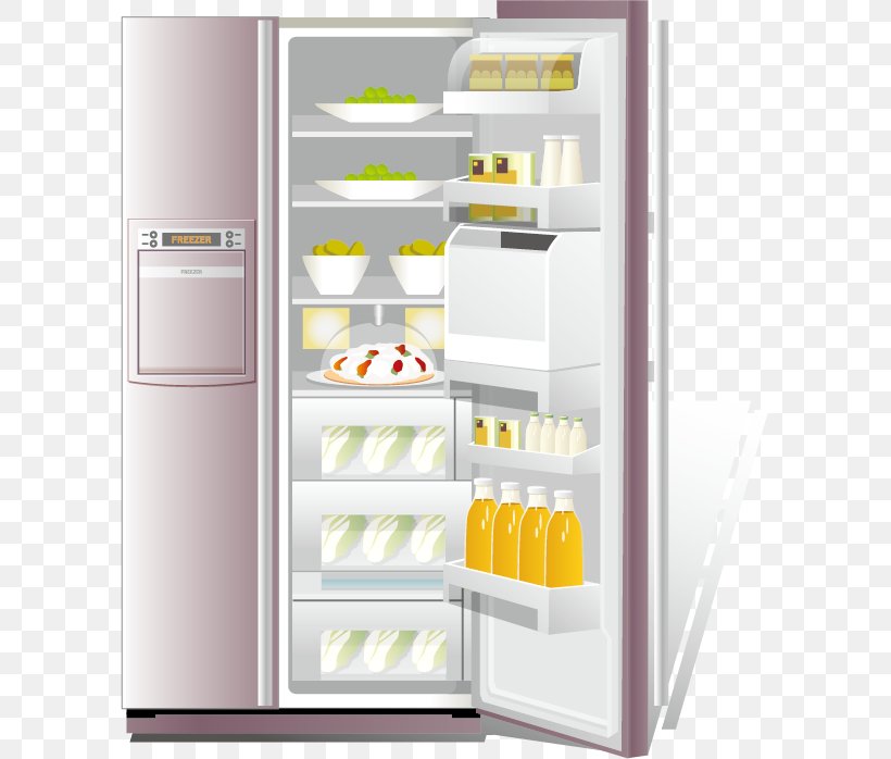 Refrigerator Euclidean Vector, PNG, 597x698px, Refrigerator, Furniture, Home Appliance, Kitchen, Kitchen Appliance Download Free