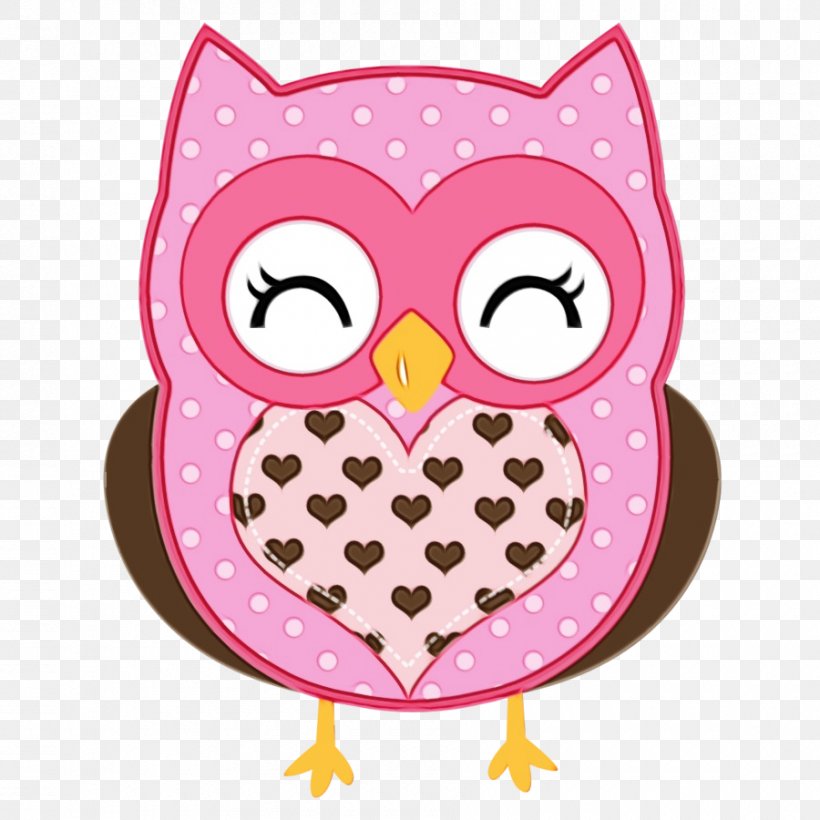 Owl Pink Cartoon Clip Art Bird Of Prey, PNG, 900x900px, Watercolor, Bird, Bird Of Prey, Cartoon, Heart Download Free
