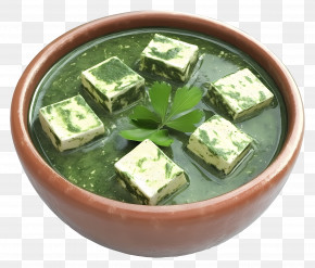 Palak Paneer - Green Curry With Tofu In Bowl Illustration PNG