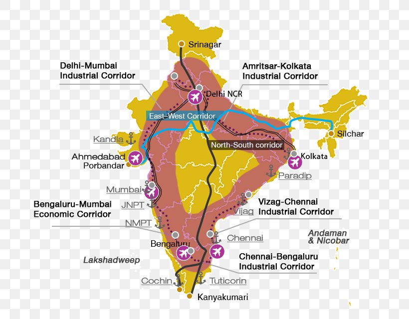 Government Of India North–South Transport Corridor Delhi–Mumbai Industrial Corridor Project Map, PNG, 688x640px, India, Area, Asia, Diagram, Ecoregion Download Free