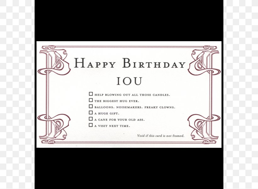 Greeting & Note Cards IOU Gift Birthday E-card, PNG, 600x601px, Greeting Note Cards, Area, Birthday, Birthday Card, Christmas Download Free