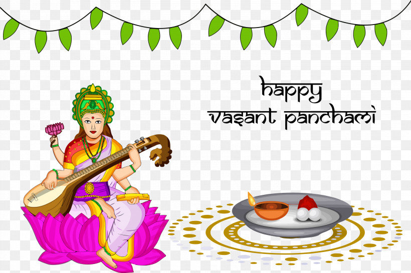 Vasant Panchami Basant Panchami Saraswati Puja, PNG, 3000x1995px, Vasant Panchami, Basant Panchami, Cartoon, Indian Musical Instruments, Saraswati Puja Download Free