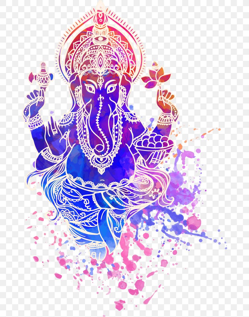 Ganesha Shiva Ganesh Chaturthi Hinduism Illustration, PNG, 677x1042px, Watercolor, Cartoon, Flower, Frame, Heart Download Free