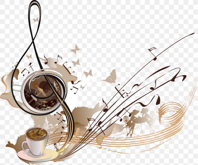 Coffee Cafe Musical Note Illustration, PNG, 953x799px, Watercolor, Cartoon, Flower, Frame, Heart Download Free