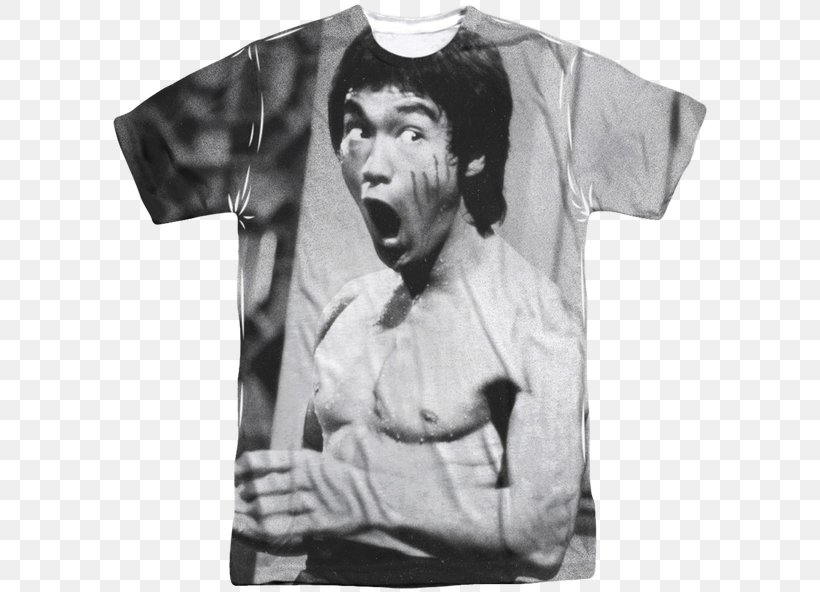 Long-sleeved T-shirt Bruce Lee Hoodie, PNG, 600x592px, Tshirt, All Over Print, Black, Black And White, Bruce Lee Download Free