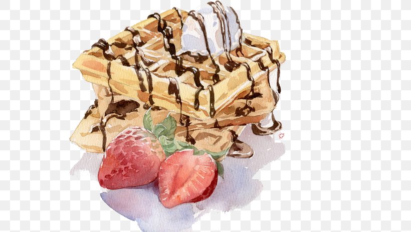 Sundae Waffle Gelato Watercolor Painting Illustration, PNG, 545x463px, Sundae, Bread, Chocolate, Chocolate Syrup, Dairy Product Download Free