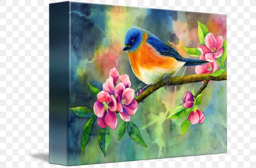 Watercolor Painting Bird-and-flower Painting Canvas Print, PNG, 650x541px, Watercolor Painting, Acrylic Paint, Art, Beak, Bird Download Free