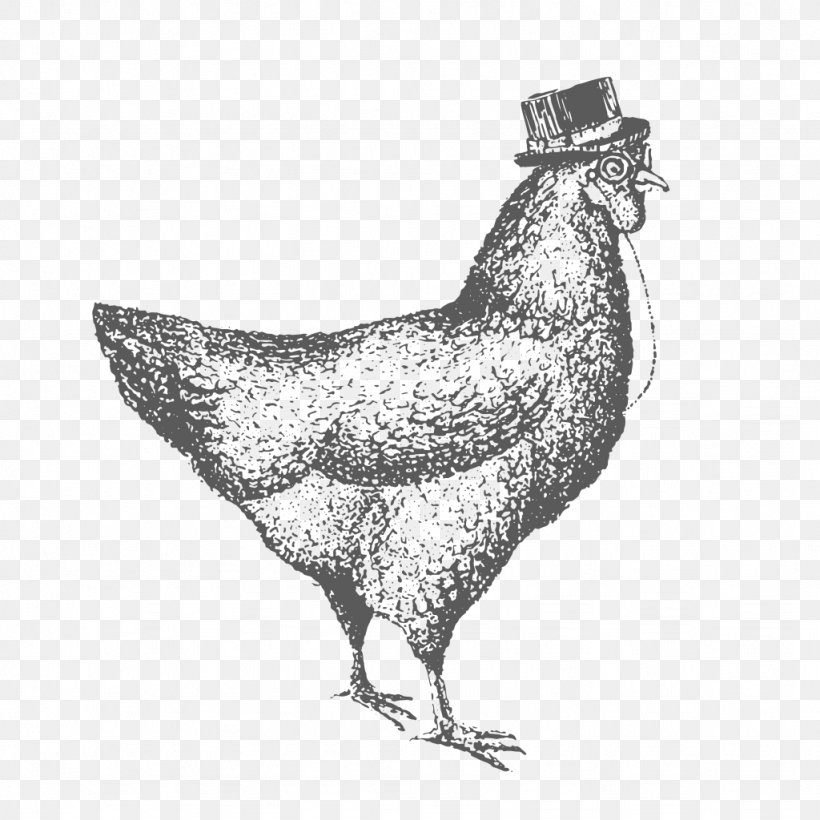 Rooster Chicken As Food Drawing, PNG, 1024x1024px, Rooster, Beak, Bird, Black And White, Chicken Download Free