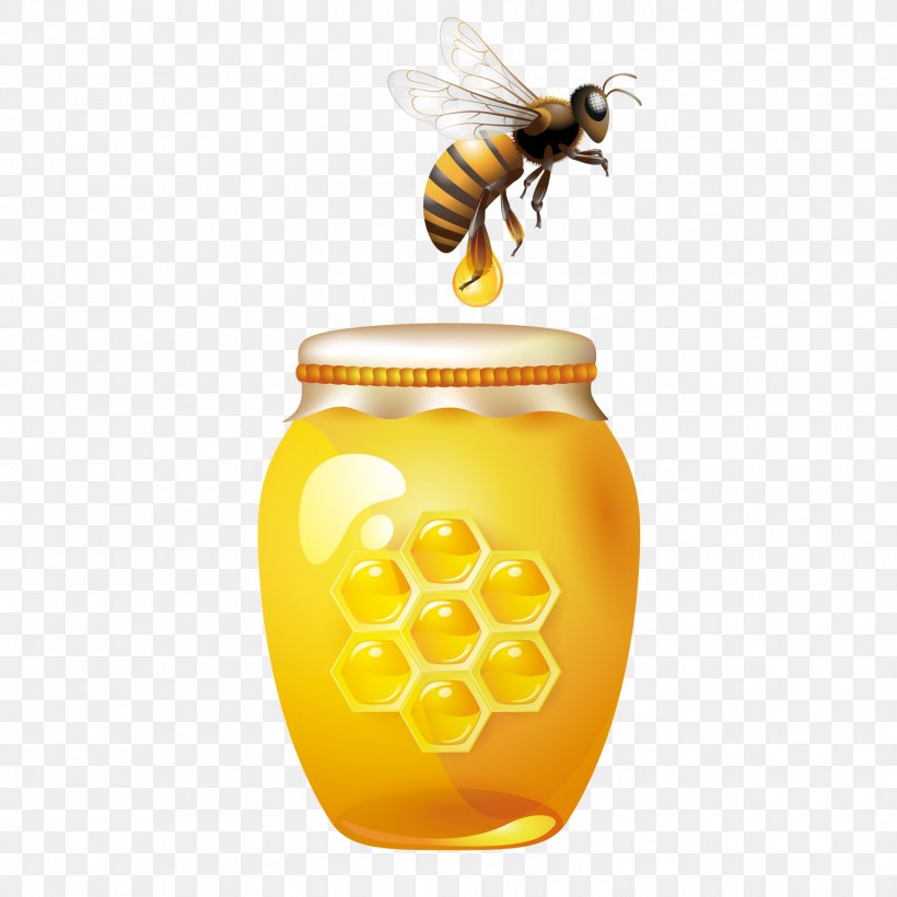 Bee Honey Jar Clip Art, PNG, 1500x1500px, Bee, Bee Pollen, Bottle, Honey, Honey Bee Download Free
