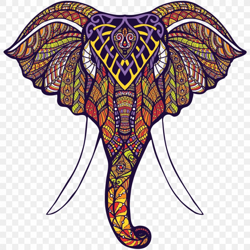 Elephantidae Coloring Animal Mandalas Drawing, PNG, 1200x1200px, Elephantidae, Art, Asian Elephant, Butterfly, Can Stock Photo Download Free