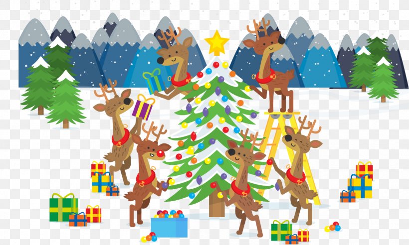 Reindeer Christmas Tree Santa Claus, PNG, 1258x755px, Reindeer, Art, Christmas, Christmas Tree, Deer Download Free