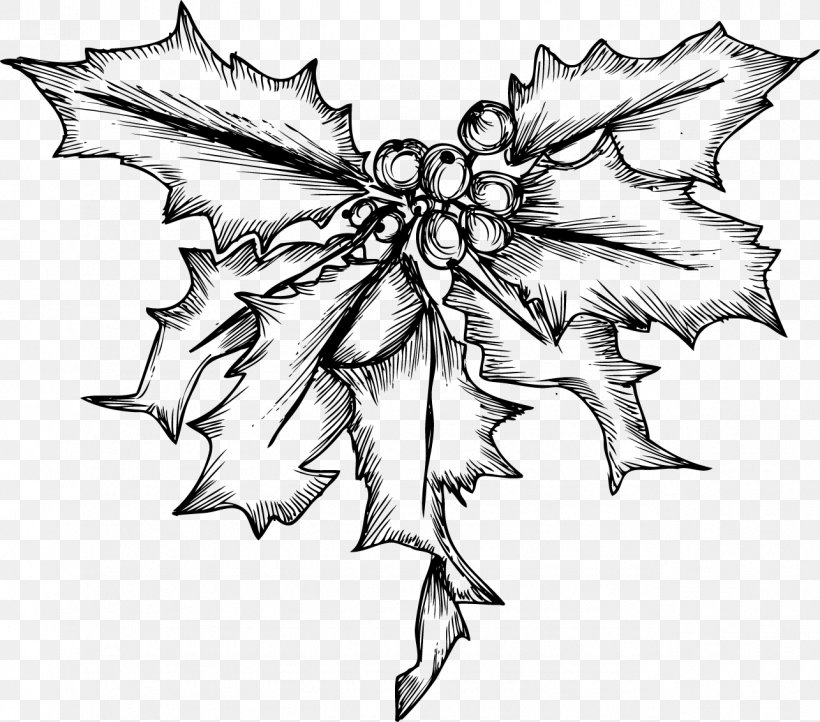 Holly Mistletoe Christmas Illustration, PNG, 1285x1132px, Common Holly, Black And White, Christmas, Christmas Decoration, Christmas Tree Download Free