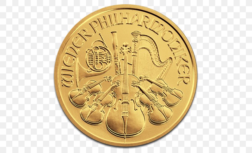 Vienna Philharmonic Bullion Coin Gold Coin Austrian Mint, PNG, 500x500px, Vienna Philharmonic, Austrian Euro Coins, Austrian Mint, Austrian Silver Vienna Philharmonic, Brass Download Free