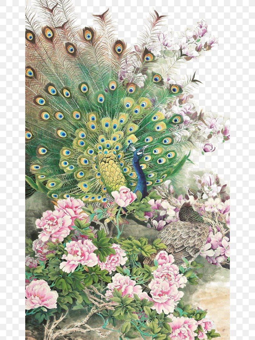 Floral Design Peafowl Fenghuang Phoenix, PNG, 658x1092px, Floral Design, Art, Chinoiserie, Chrysanths, Creative Arts Download Free