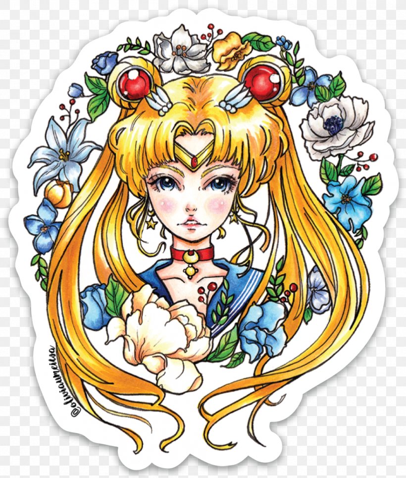 Sailor Moon Chibiusa Sticker Clip Art Illustration, PNG, 1002x1180px, Watercolor, Cartoon, Flower, Frame, Heart Download Free