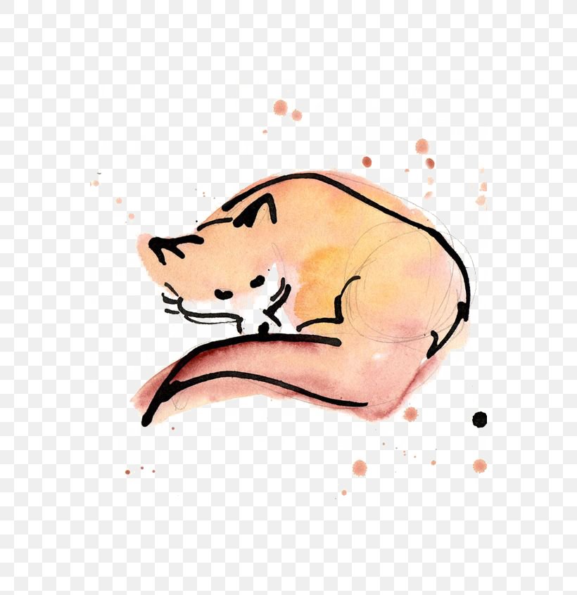 Red Fox Drawing Watercolor Painting, PNG, 564x846px, Watercolor, Cartoon, Flower, Frame, Heart Download Free