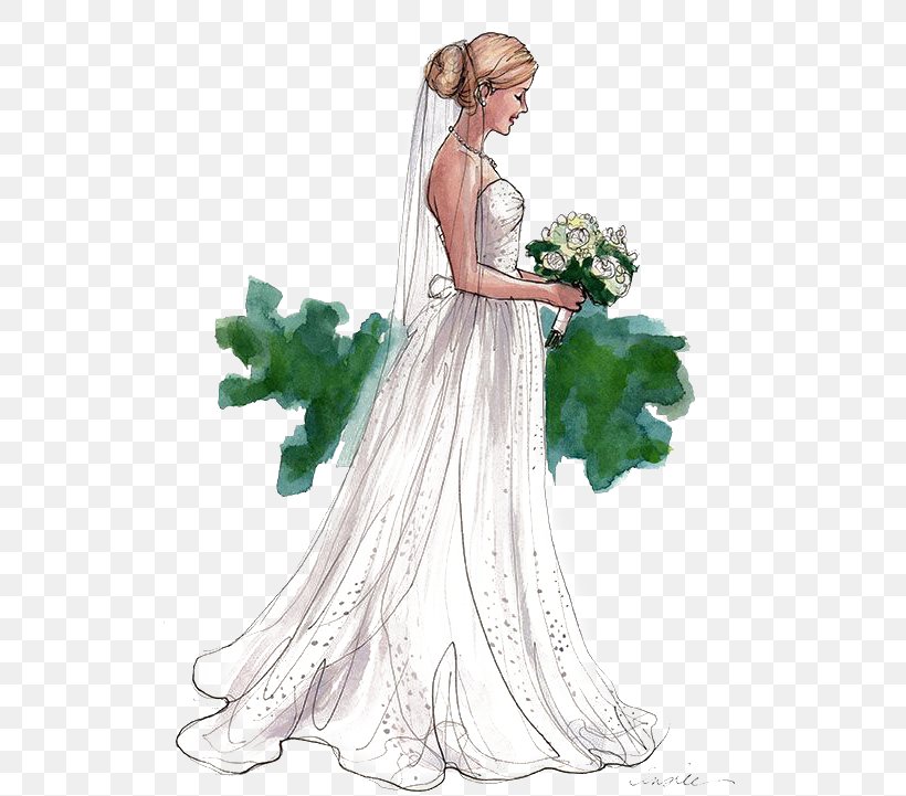 Wedding Dress Bride Drawing Illustration, PNG, 539x721px, Watercolor, Cartoon, Flower, Frame, Heart Download Free