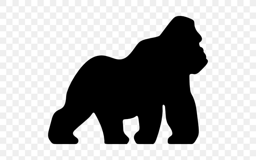Gorilla Primate Silhouette Clip Art, PNG, 512x512px, Gorilla, Big Cats, Black, Black And White, Carnivoran Download Free