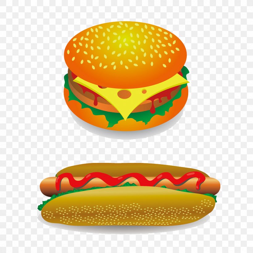 Hot Dogs And Burgers, PNG, 1000x1000px, Hamburger, Bun, Cheeseburger, Dish, Drawing Download Free