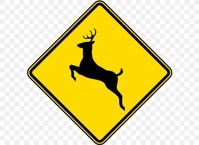 Deer Traffic Sign Warning Sign Road, PNG, 600x600px, Deer, Antler, Area, Black And White, Carriageway Download Free