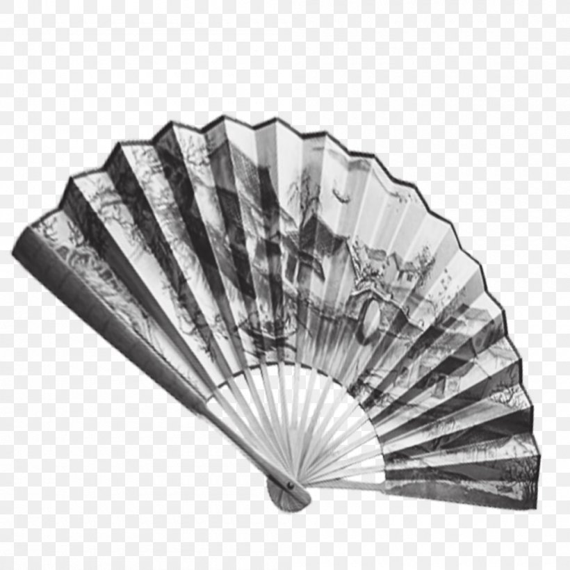 Hand Fan Ink Wash Painting Chinoiserie, PNG, 1000x1000px, Hand Fan, Black And White, Chinese Painting, Chinoiserie, Creative Work Download Free