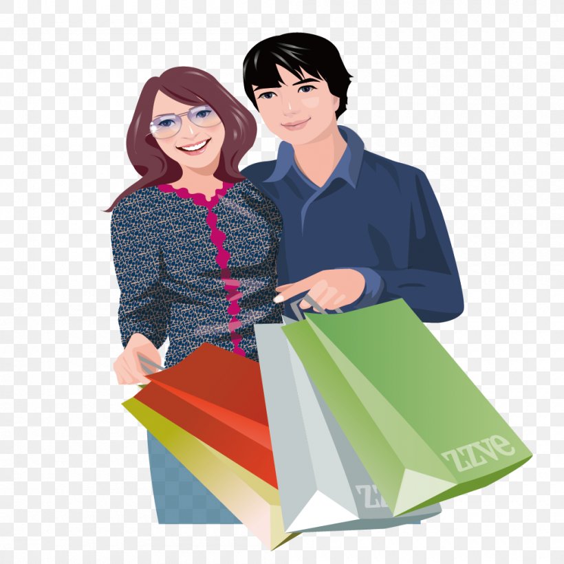 Shopping Euclidean Vector Couple Illustration, PNG, 1000x1000px, Watercolor, Cartoon, Flower, Frame, Heart Download Free