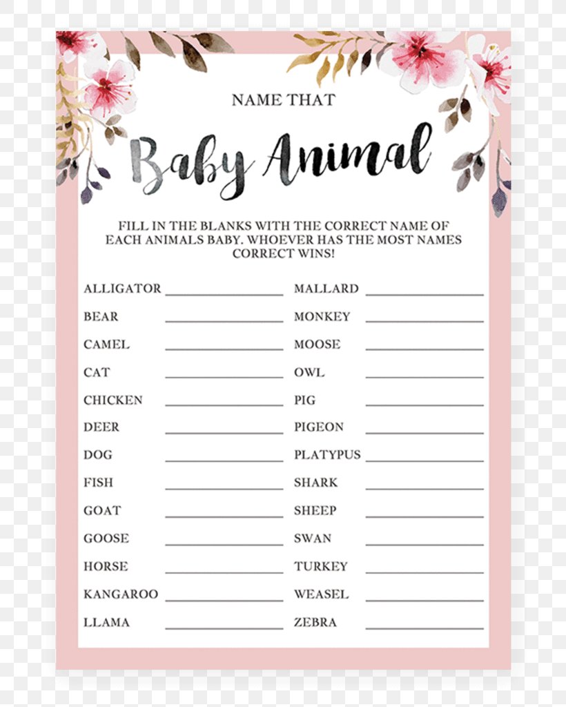 Game Baby Shower Name That Animal Infant Nursery, PNG, 819x1024px, Game, Animal, Baby Shower, Bingo, Infant Download Free