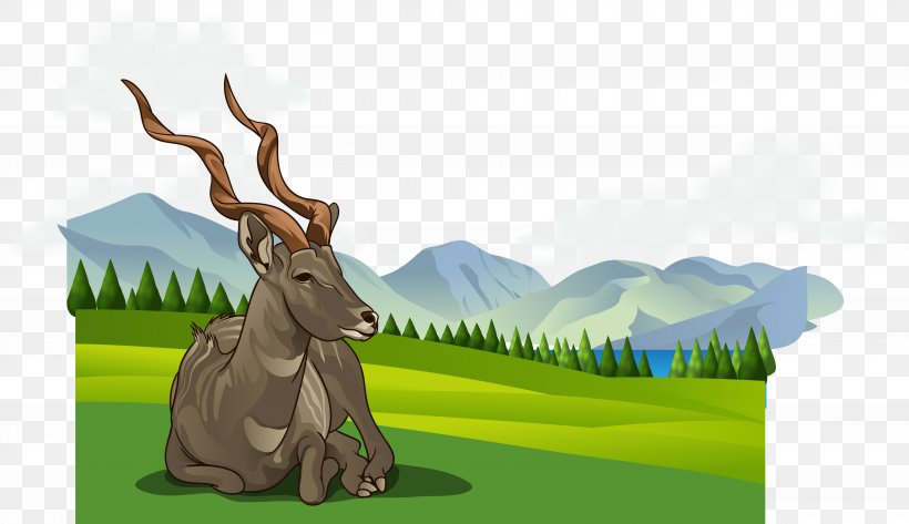 Spring Grassland Vector, PNG, 7688x4439px, Antelope, Antler, Art, Deer, Drawing Download Free