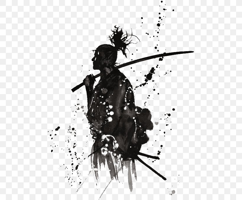 Samurai Japan Katana Warrior, PNG, 500x680px, Samurai, Art, Black And White, Drawing, Fashion Illustration Download Free