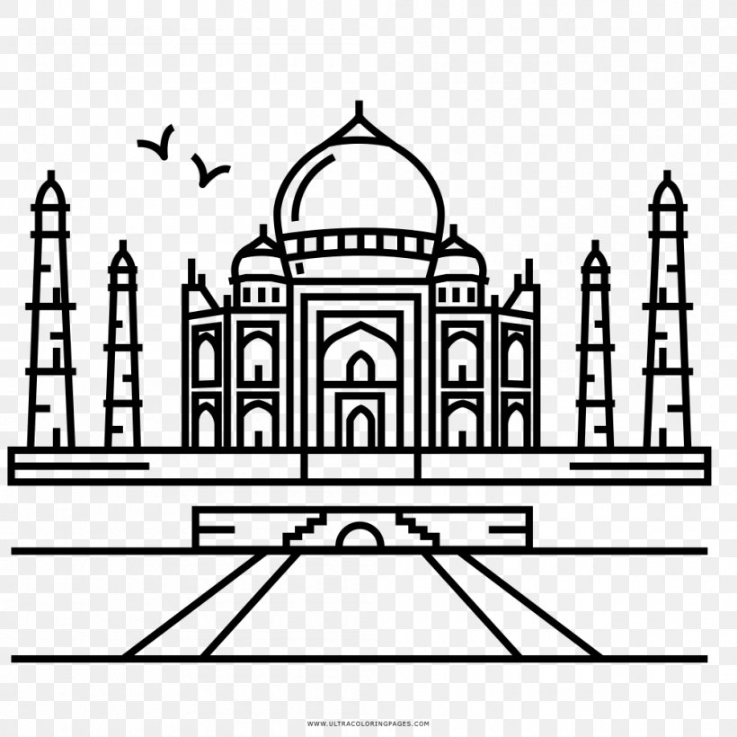 Taj Mahal Coloring Book Drawing Seven Wonders Of The Ancient World Landmark, PNG, 1000x1000px, Taj Mahal, Arch, Architecture, Area, Ausmalbild Download Free