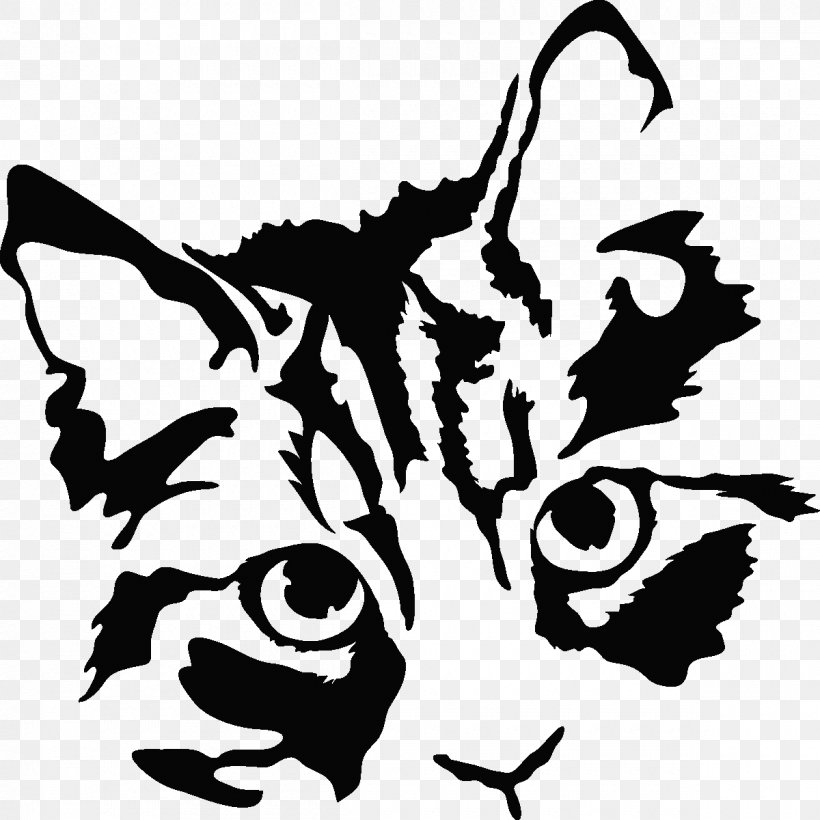 Cat Sticker Drawing Clip Art, PNG, 1200x1200px, Cat, Animal, Art, Artwork, Black And White Download Free