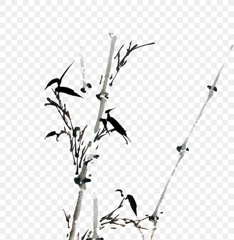 Bamboo Ink Wash Painting Gongbi Chinese Painting Inkstick, PNG, 1821x1872px, Bamboo, Beak, Bird, Birdandflower Painting, Black And White Download Free