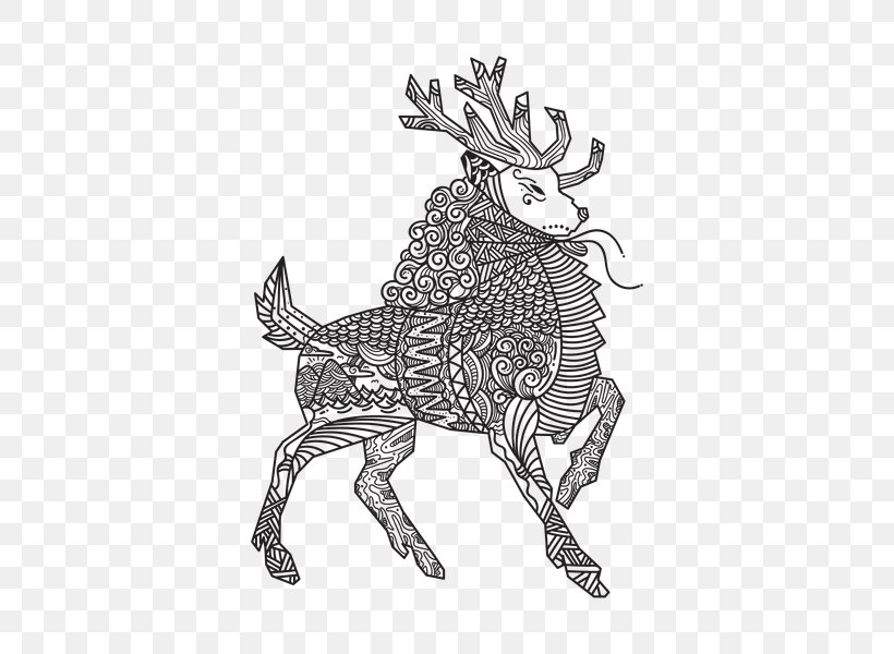 Reindeer Illustration Coloring Book Drawing Vector Graphics, PNG, 600x600px, Reindeer, Antler, Art, Black And White, Coloring Book Download Free